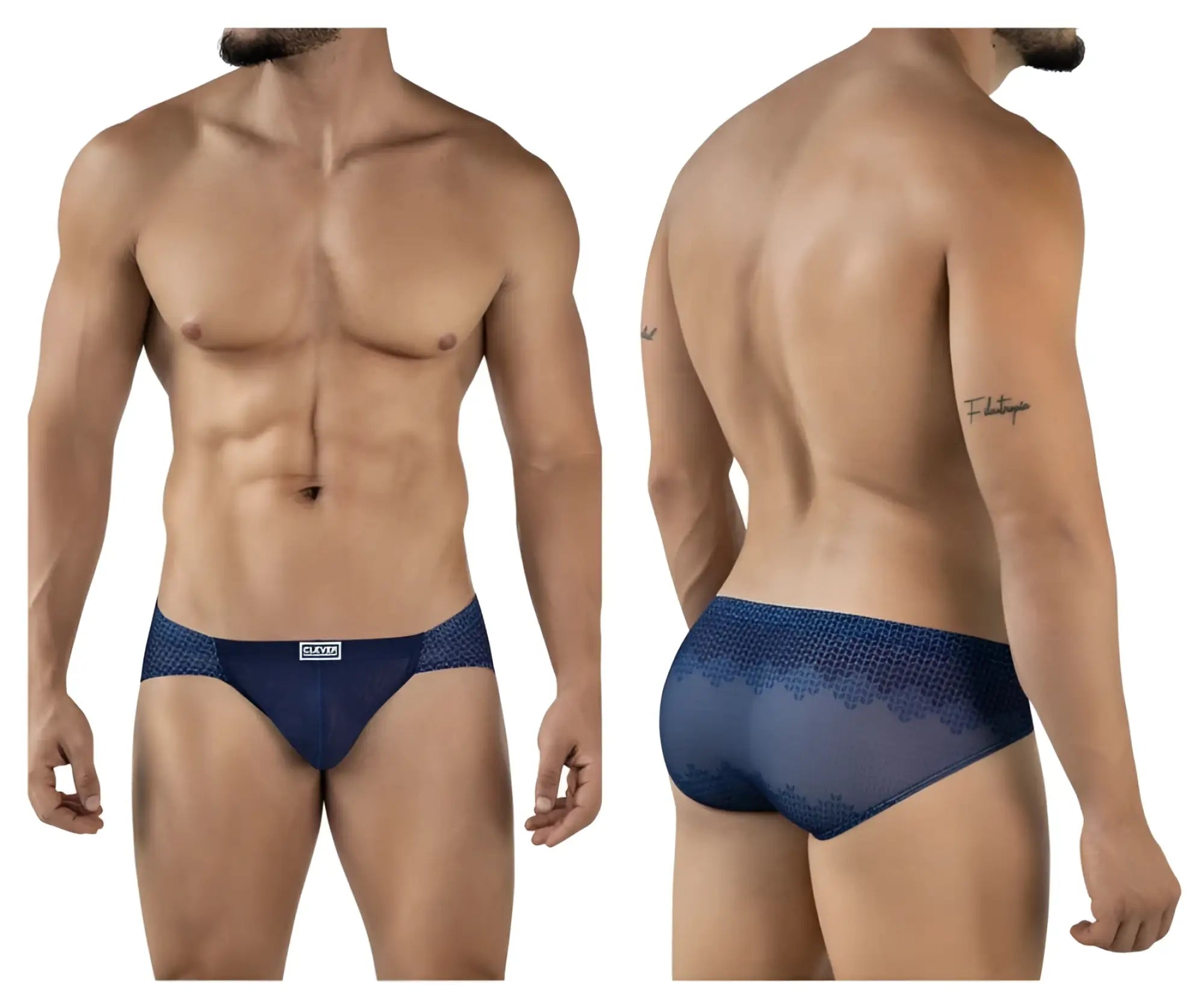 Navy blue mesh Clever 2016 Mosaico briefs with subtle geometric pattern and small brand logo on waistband