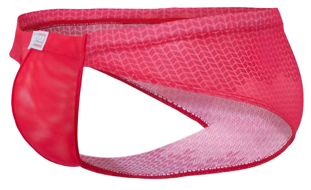 Bright pink clever 2016 mosaico briefs with subtle geometric mesh pattern and reinforced red elastic waistband