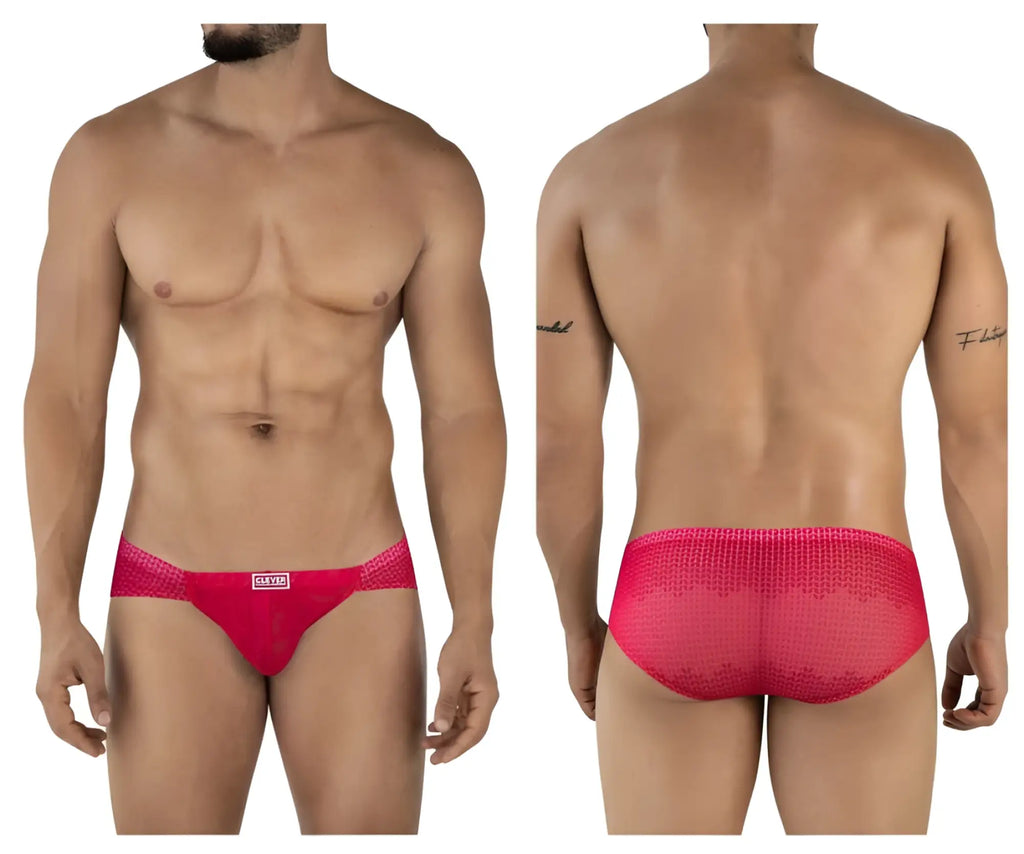 Bright pink mesh textured clever 2016 mosaico men’s briefs with subtle pattern and clevis brand name on front