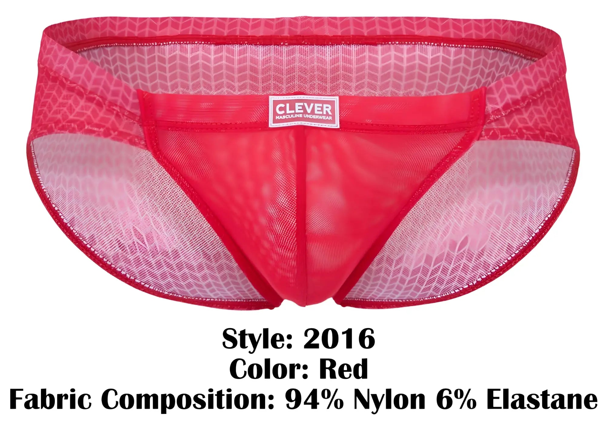 Red clever 2016 mosaico briefs in mesh fabric with subtle geometric pattern and branded label in red color