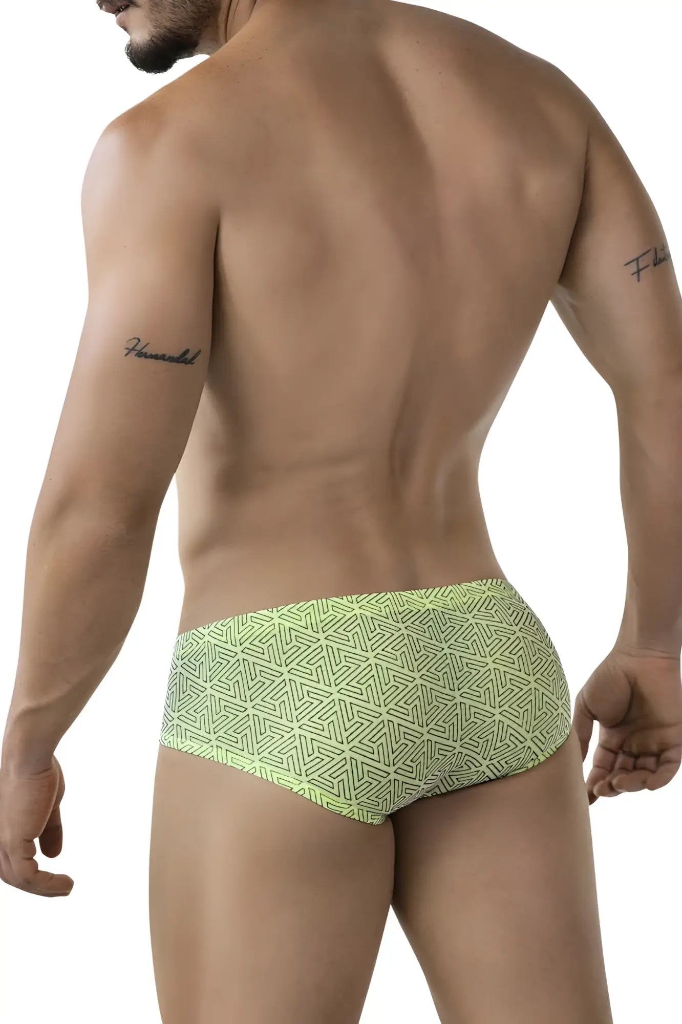 Clever 2017 neon briefs in lime green with a darker green geometric pattern for stylish comfortable wear