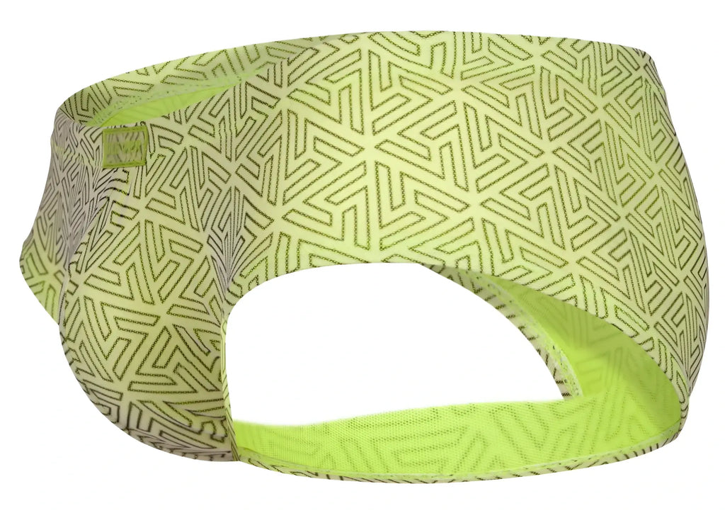 Lime green geometric-patterned headband with soft stretchy fabric interior from clever 2017 neon briefs color green collection
