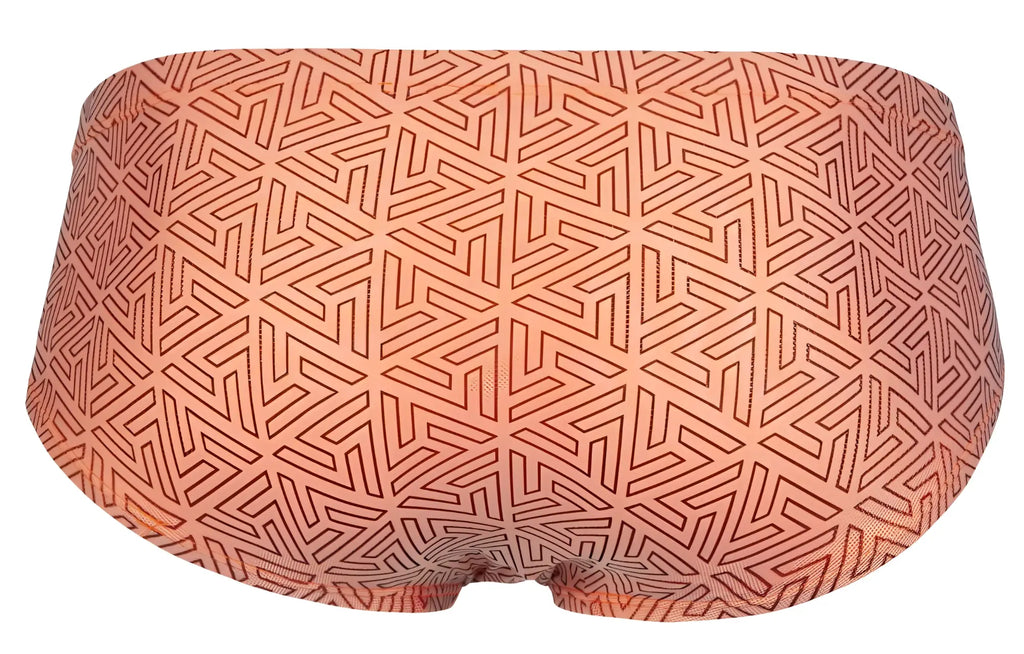 Orange swim trunks clever 2017 neon briefs featuring a geometric pattern of interlocking darker orange triangles