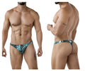 Men’s clever 2020 galia thong in teal and black patterned fabric with sleek modern design shown from the back