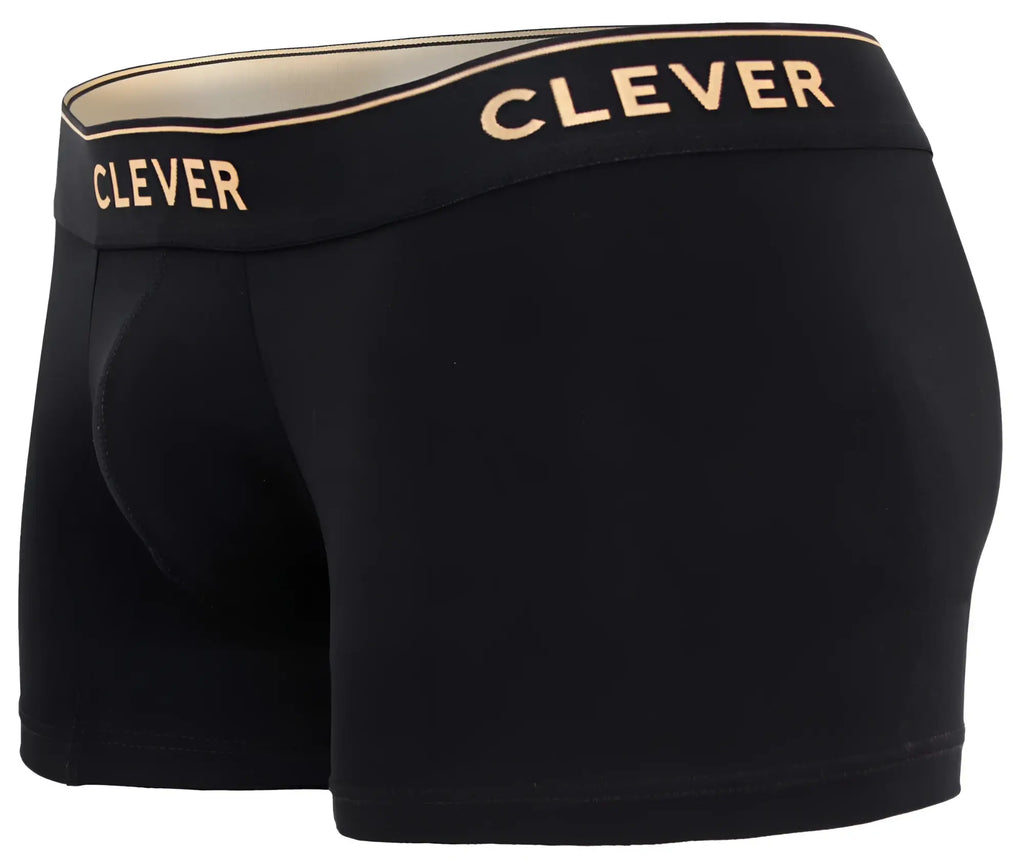 Black boxer briefs with gold clever logo on waistband from clever 2026 valladolid trunks color black collection