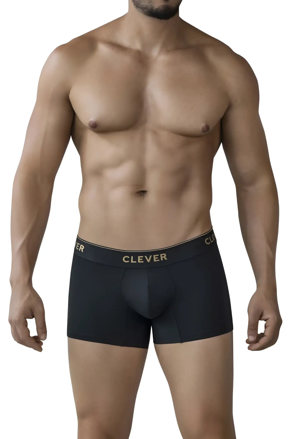 Black men’s boxer briefs in black with a gold clever logo on the waistband from the clever 2026 valladolid trunks line