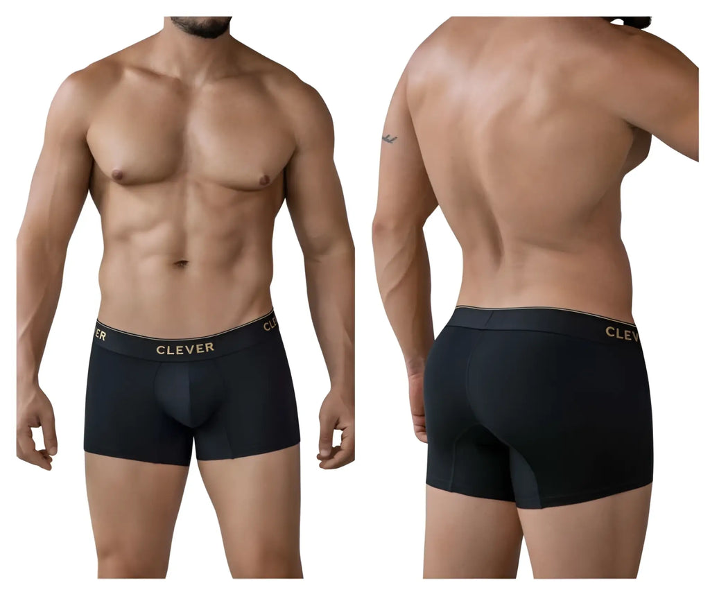 Black clever 2026 valladolid trunks boxer briefs with gold logo waistband in black color for men