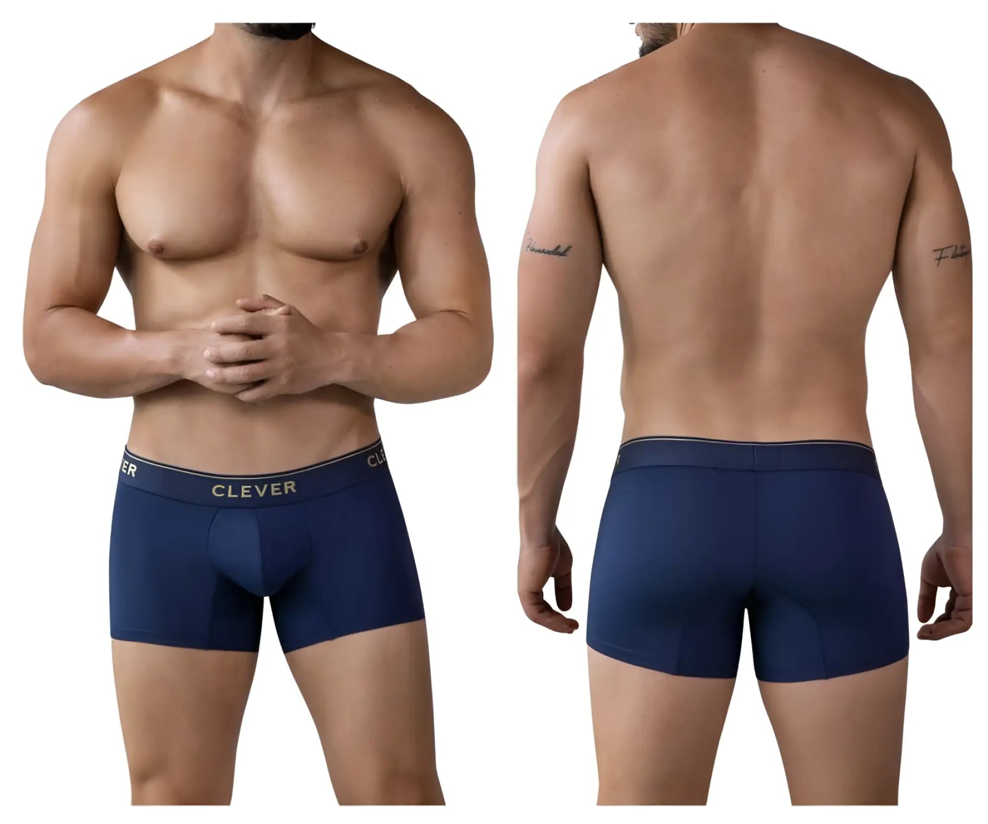 Navy blue clever 2026 valladolid trunks with gold waistband logo made from soft stretch fabric for everyday comfort