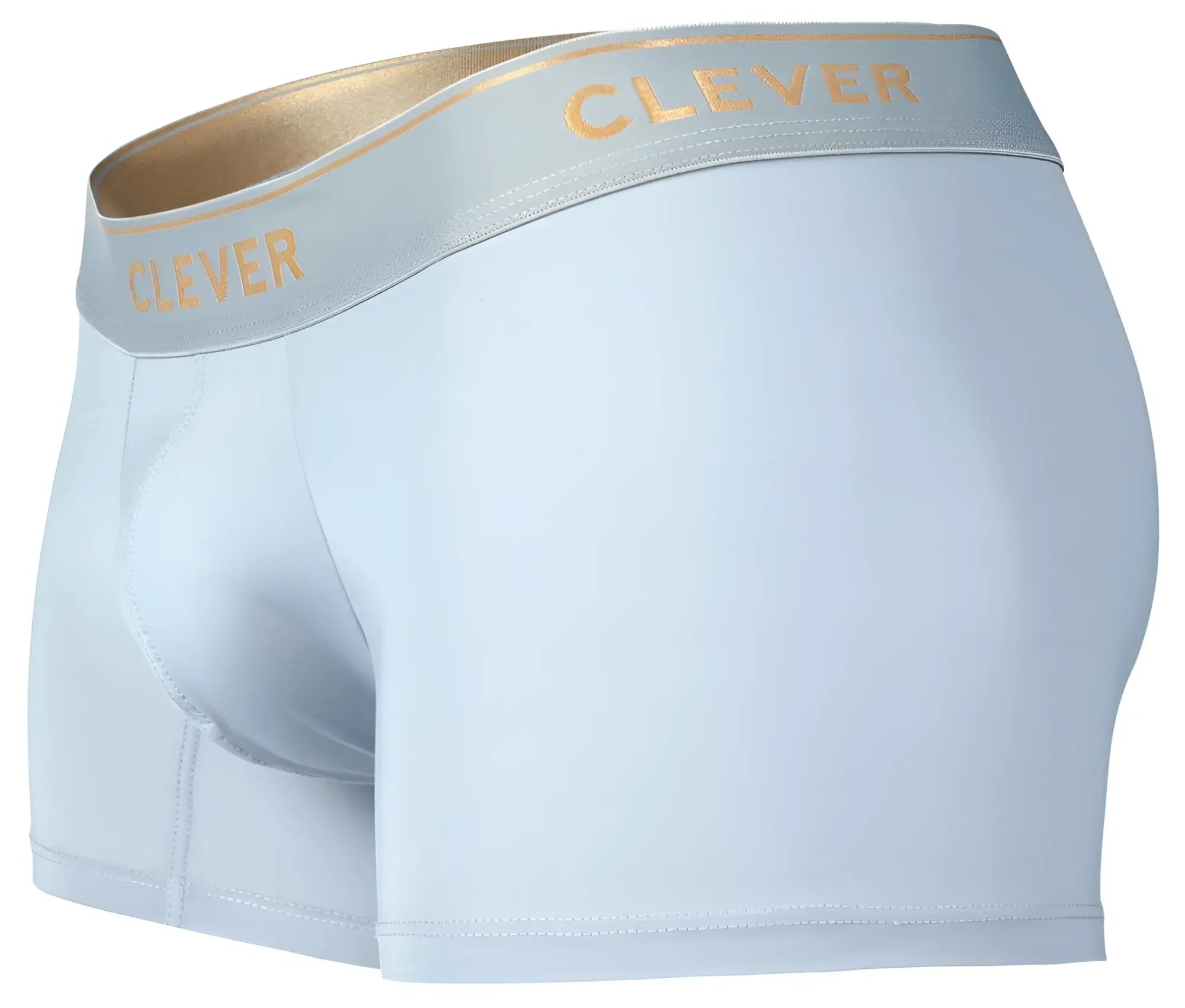 Light blue clever 2026 valladolid men’s boxer briefs with gold trim waistband and matching clever logo lettering