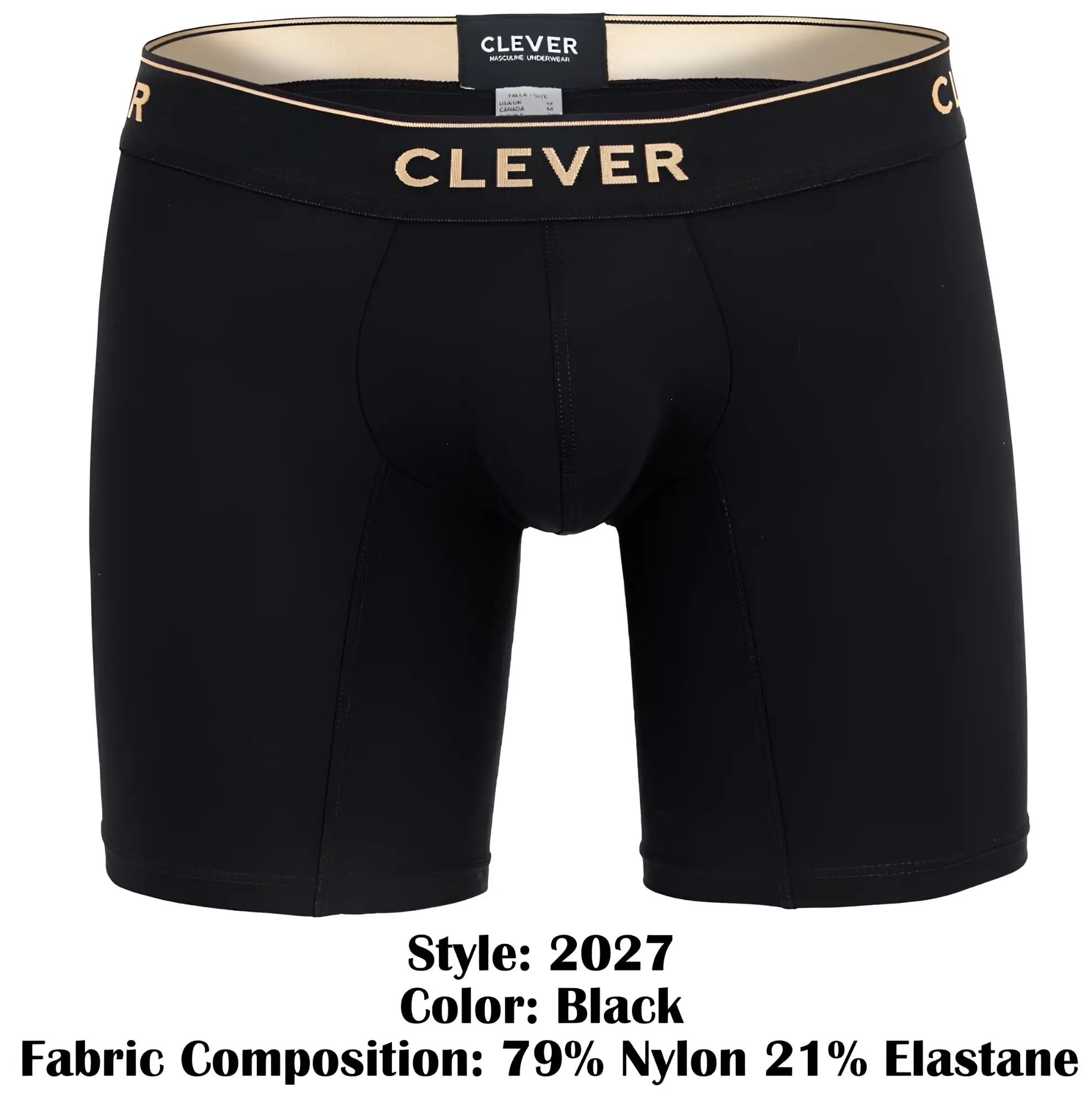 Black clever 2027 valladolid boxer briefs with gold waistband lettering and beige inner lining for everyday comfort