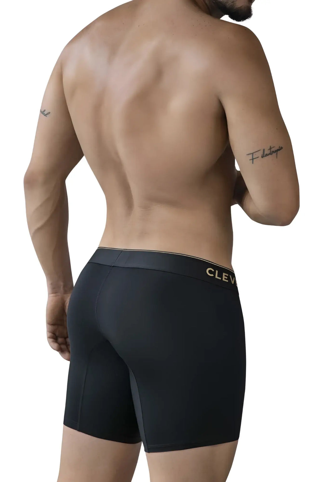 Black cleva brand men’s clever 2027 valladolid boxer briefs with a sleek fit and gold lettering on waistband
