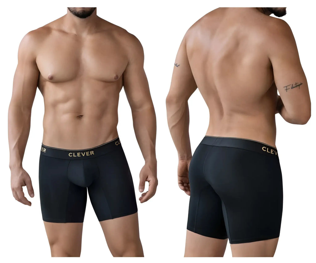Black clever 2027 valladolid boxer briefs for men with gold clever logo on waistband in black fabric