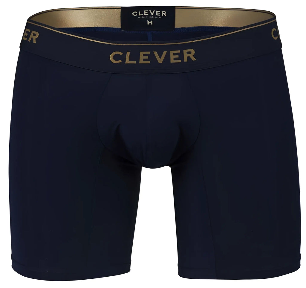 Navy blue clever 2027 valladolid boxer briefs with gold trim and branded waistband for comfortable daily wear