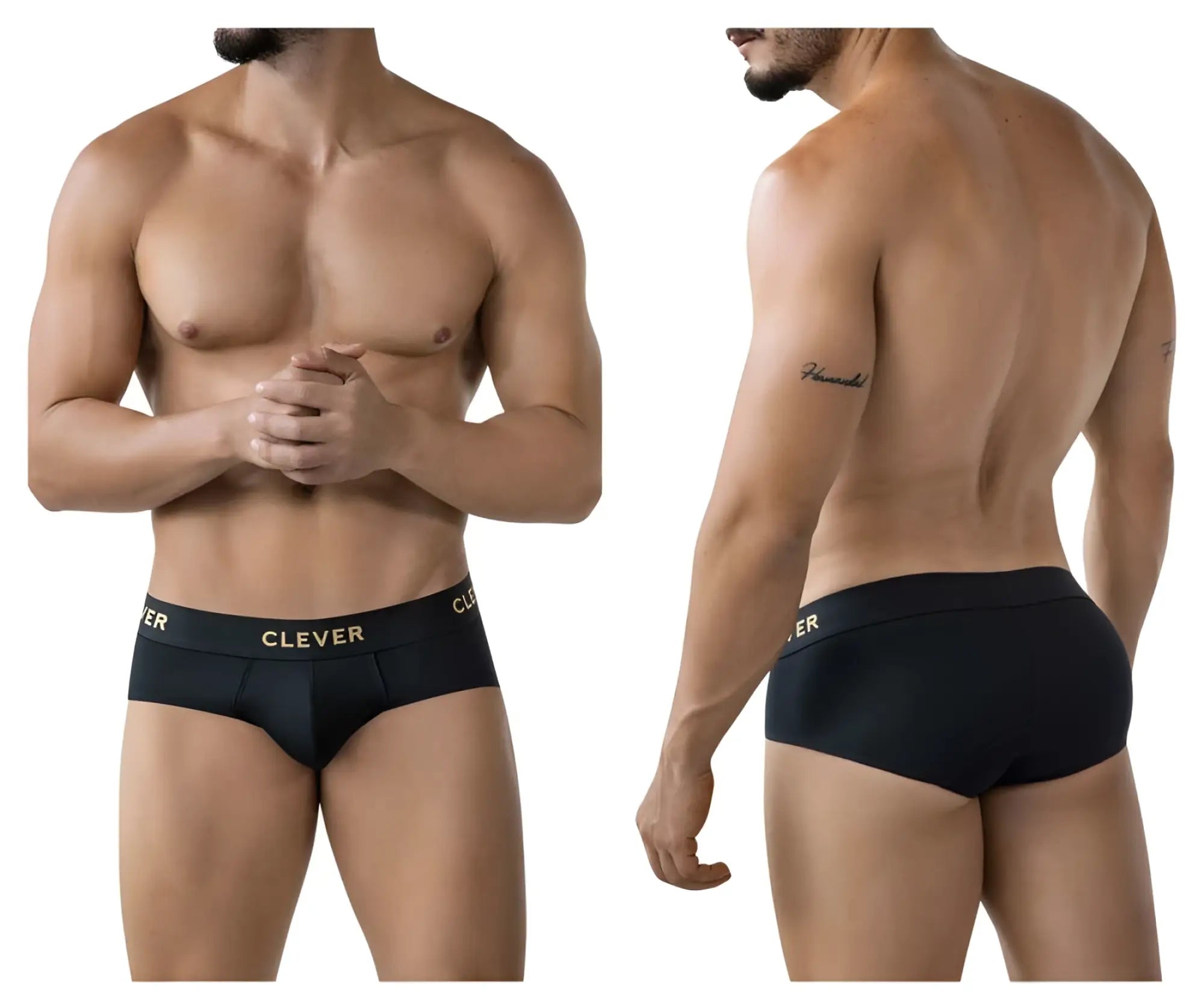 Black clever 2028 valladolid briefs in black with a gold clever logo on the waistband for comfortable everyday wear