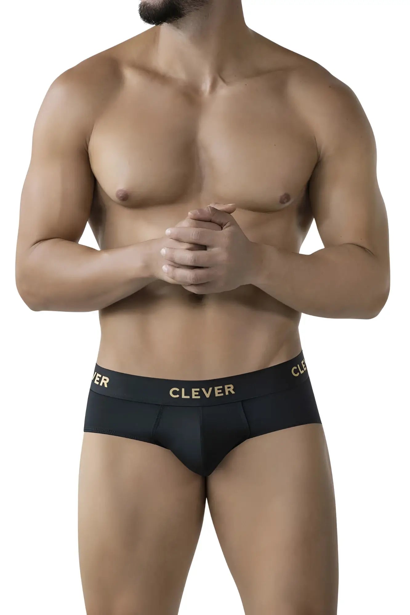 Black clever 2028 valladolid briefs featuring a gold clever logo on the waistband made of soft breathable fabric