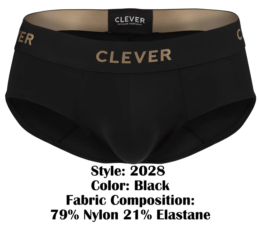 Black clever 2028 valladolid briefs featuring gold lettering on the waistband for stylish men’s underwear