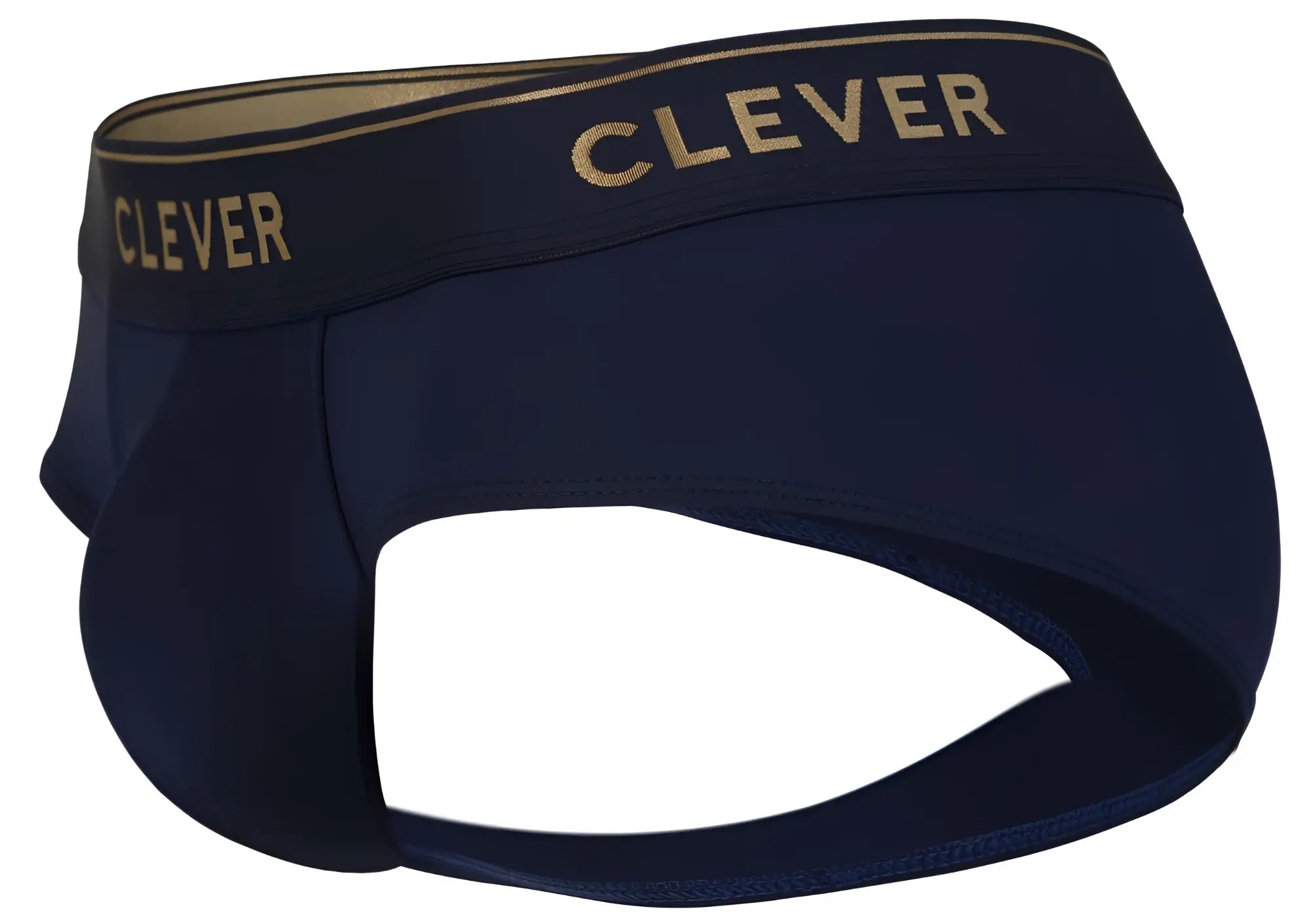 Navy blue cotton clever 2028 valladolid briefs with gold branding on waistband front view