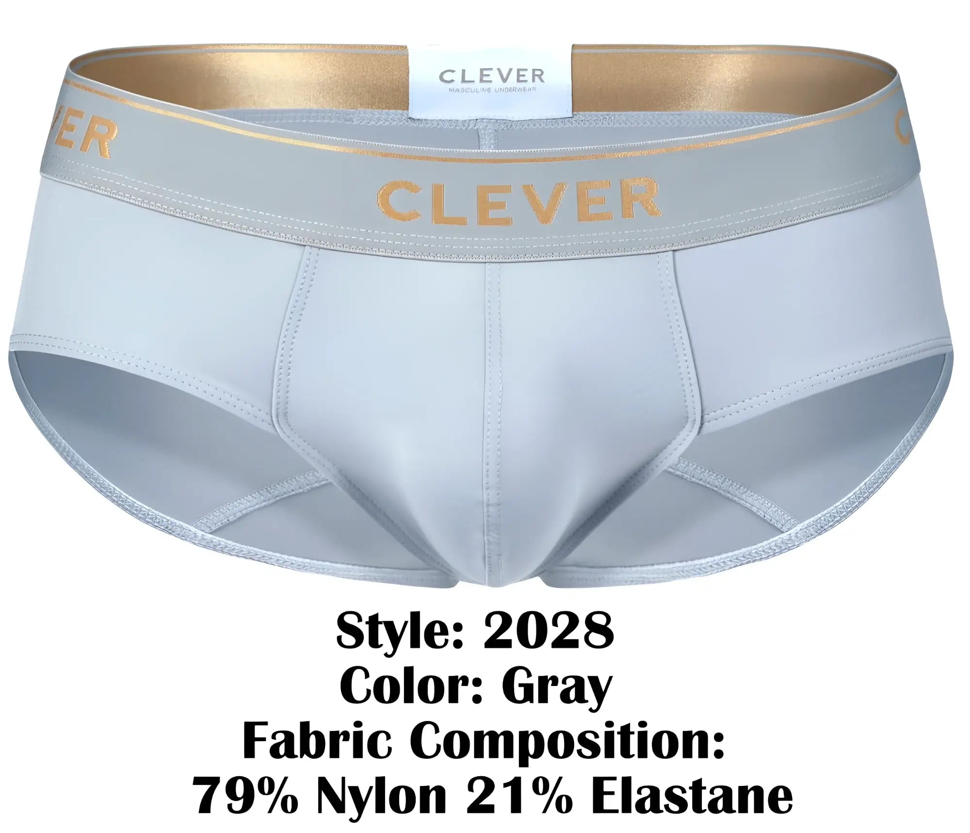 Gray clever 2028 valladolid briefs with gold-trimmed waistband and embroidered brand name in gray men’s underwear