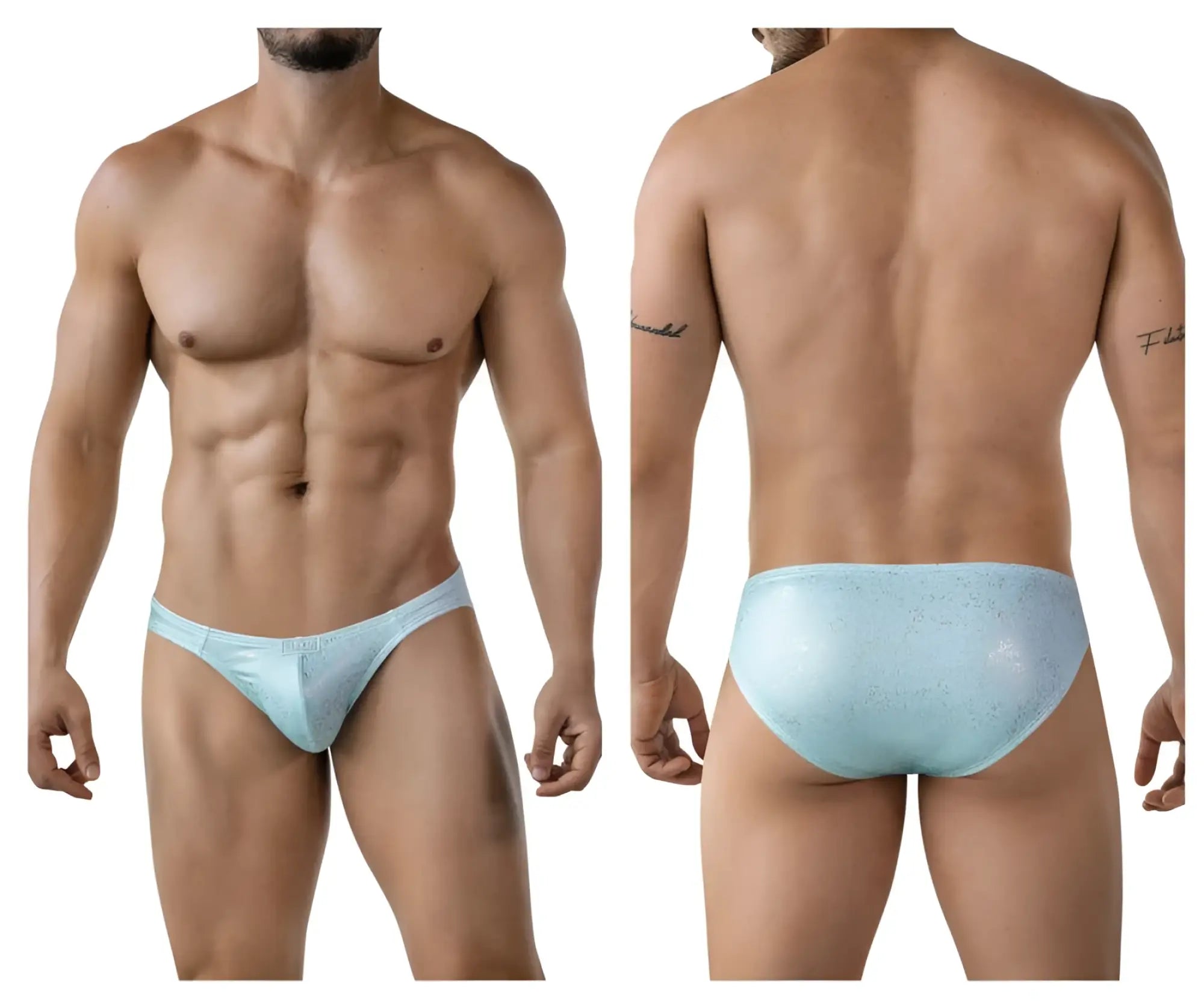 Light blue clever 2039 galaxy briefs featuring lace trim and a subtle textured pattern on soft fabric