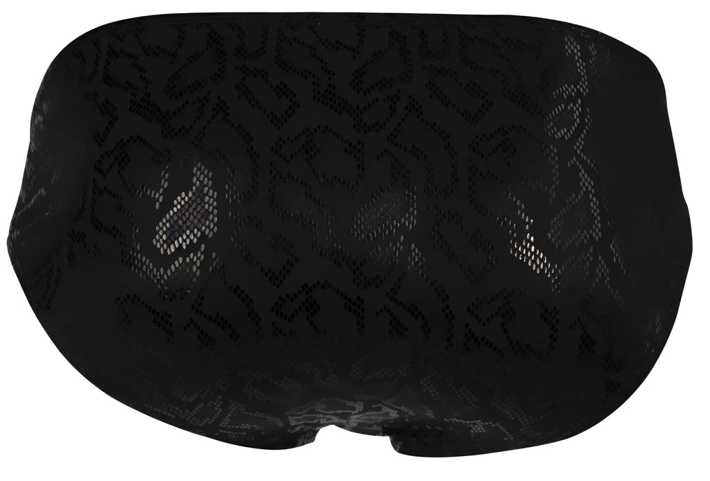 Black eye mask with subtle snakeskin pattern designed for clever 2040 luxe briefs in black color