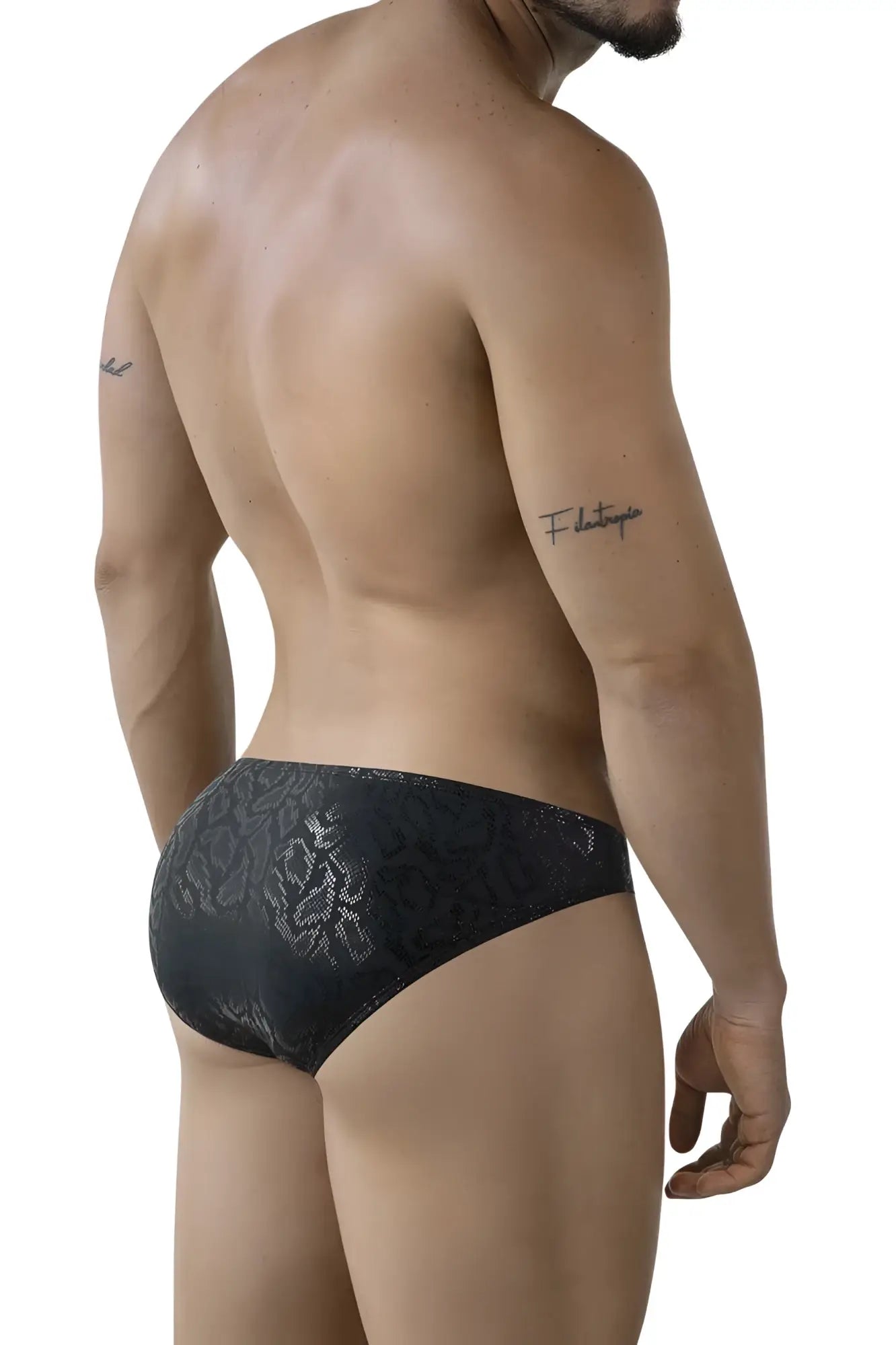 Black lace clever 2040 luxe briefs in black with a subtle silver floral pattern for elegant everyday wear