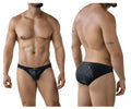 Black clever 2040 luxe briefs featuring lace trim and subtle gray floral pattern on men’s underwear