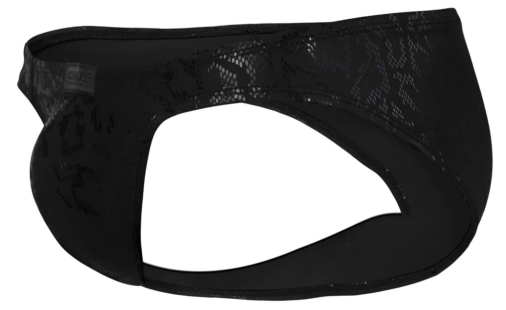 Black clever 2040 luxe briefs with lace trim snakeskin pattern and elastic waistband for men