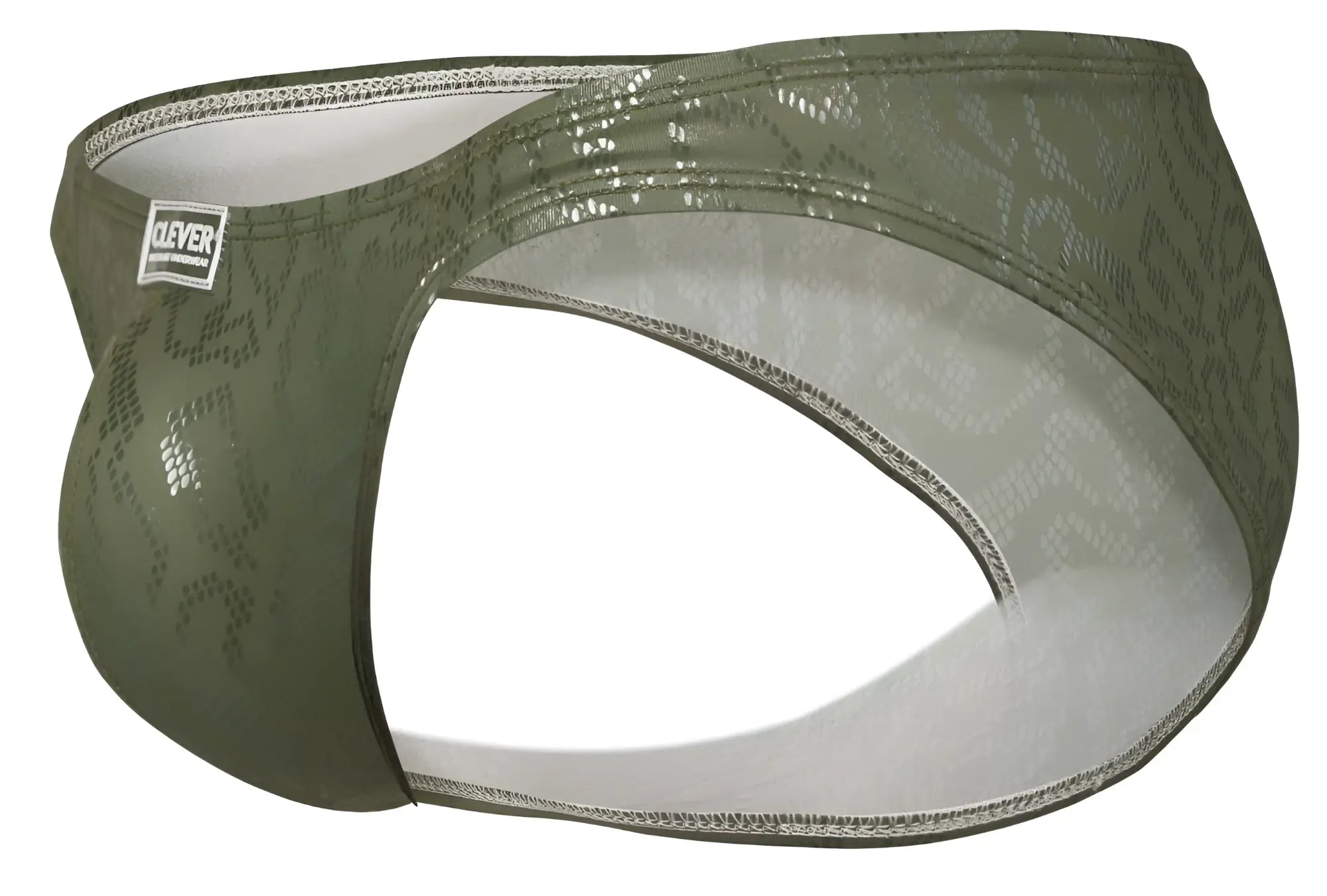 Olive green clever 2040 luxe briefs with patterned textured design and white interior lining for men
