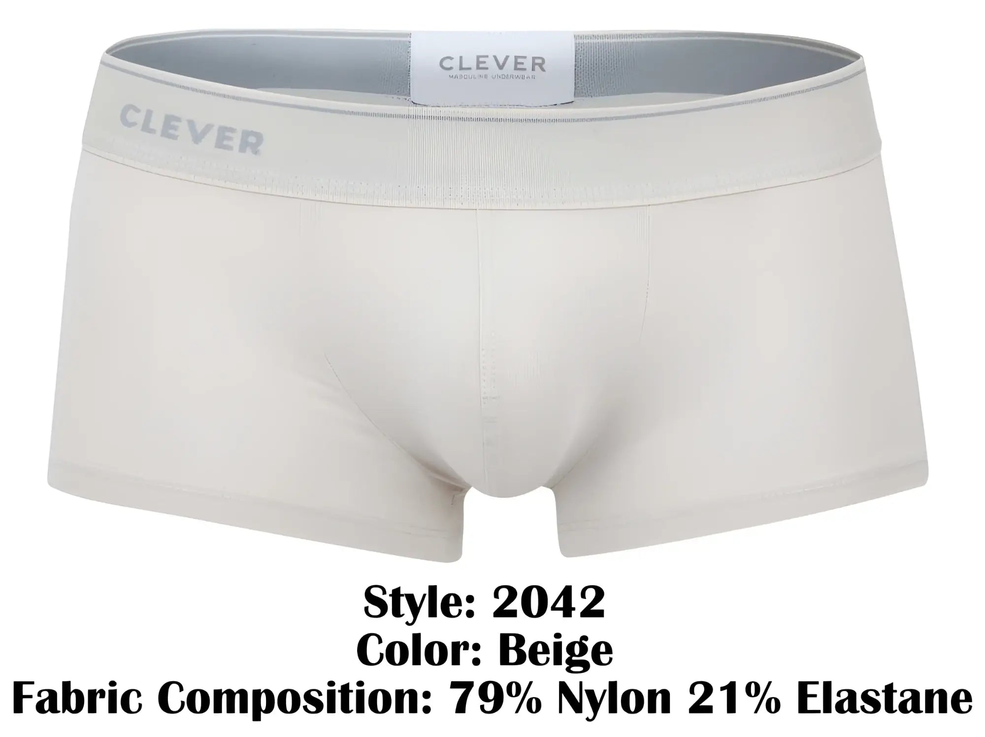 Beige clever 2042 mendoza trunks made from 79% nylon 21% elastane men’s briefs designed for comfort and style
