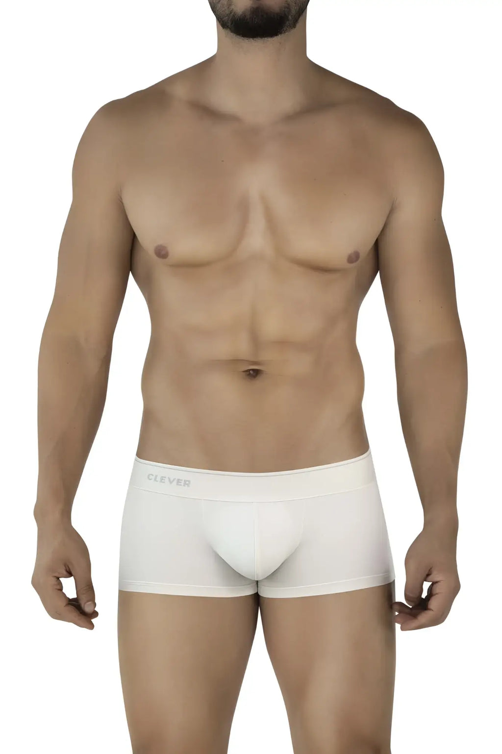 White cotton clever 2042 Mendoza trunks in beige with subtle clever logo on the waistband