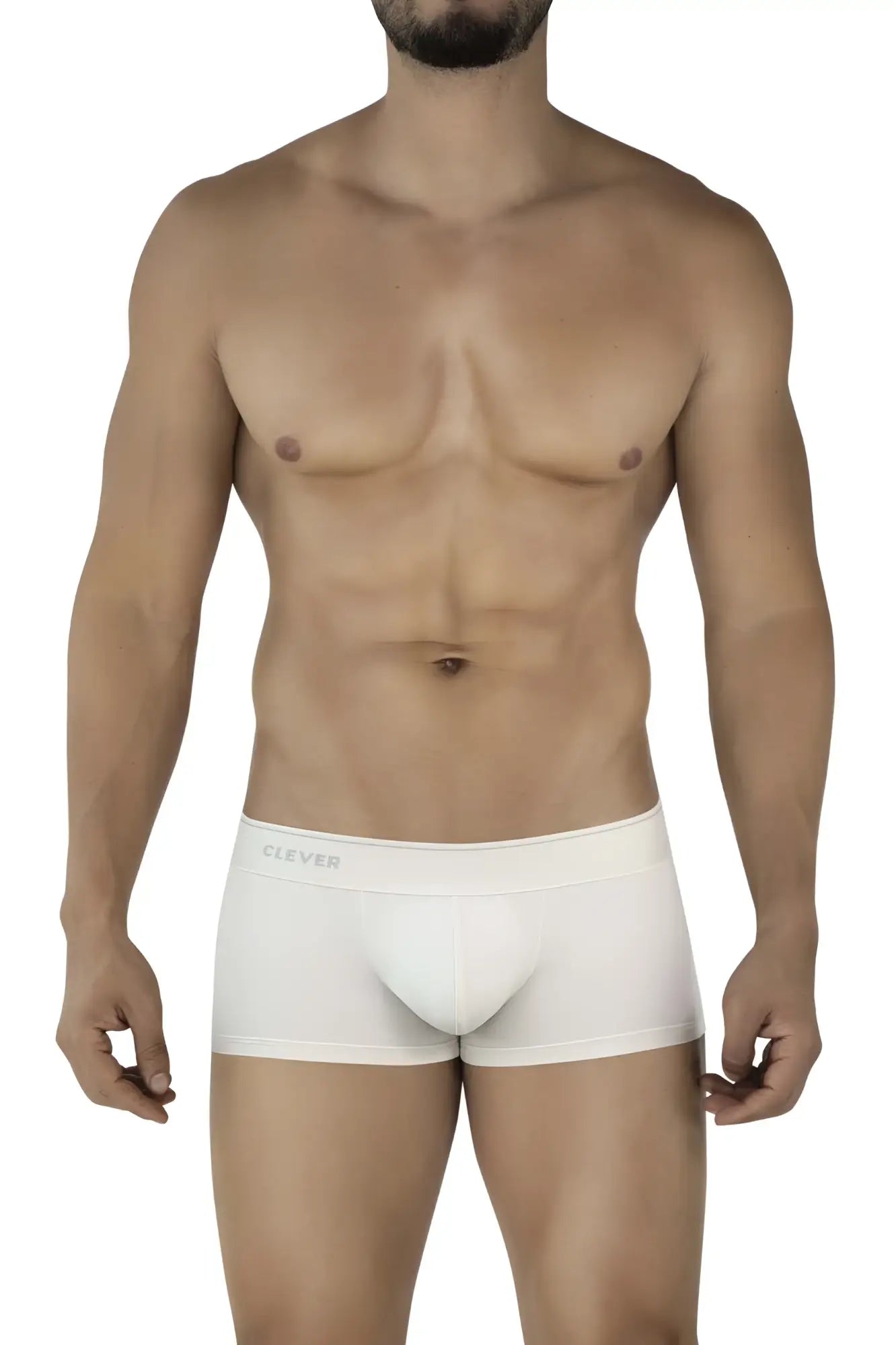 White cotton clever 2042 Mendoza trunks in beige with subtle clever logo on the waistband