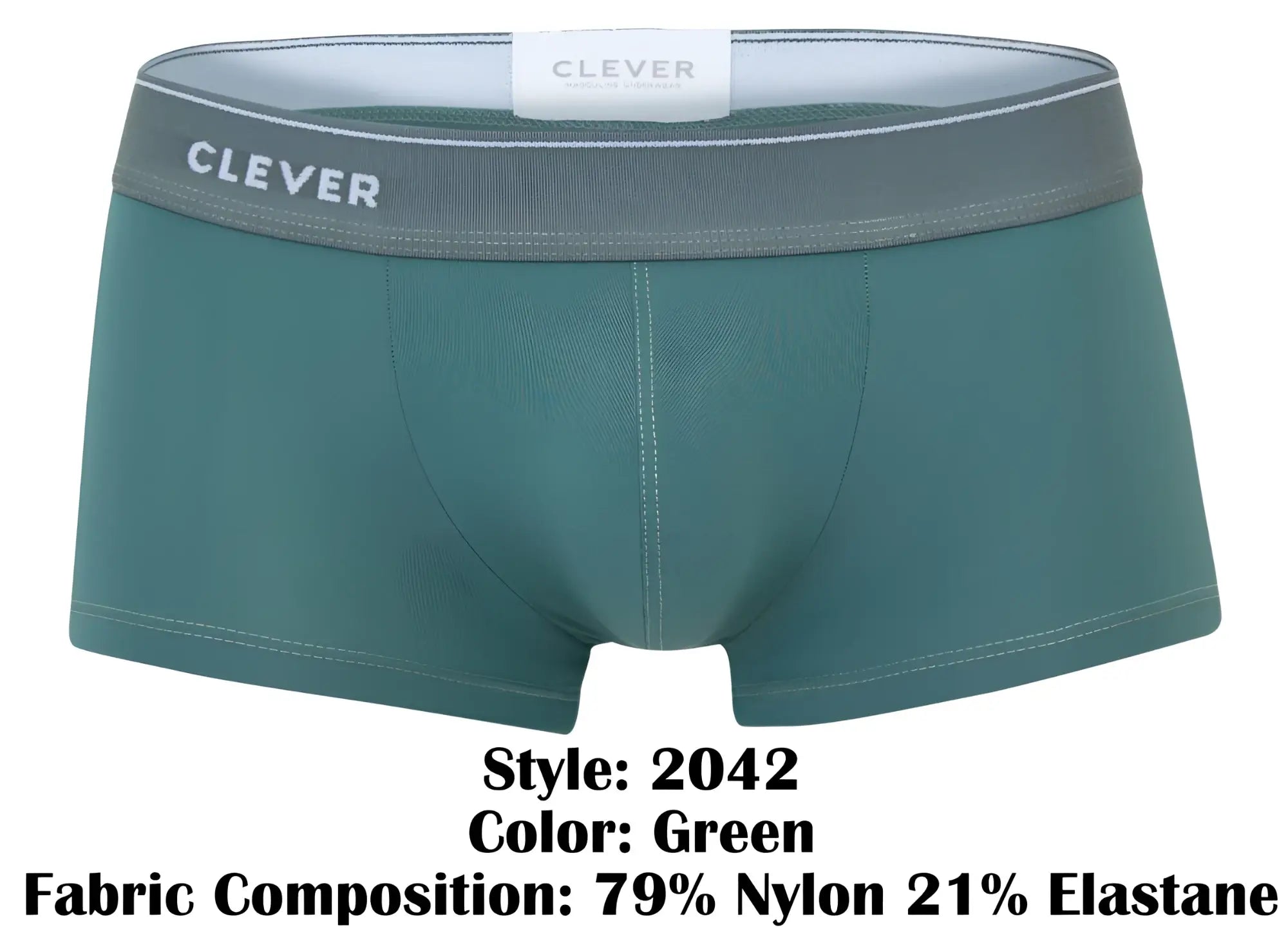 Green clever brand briefs made of 79% nylon and 21% elastane from clever 2042 mendoza trunks collection