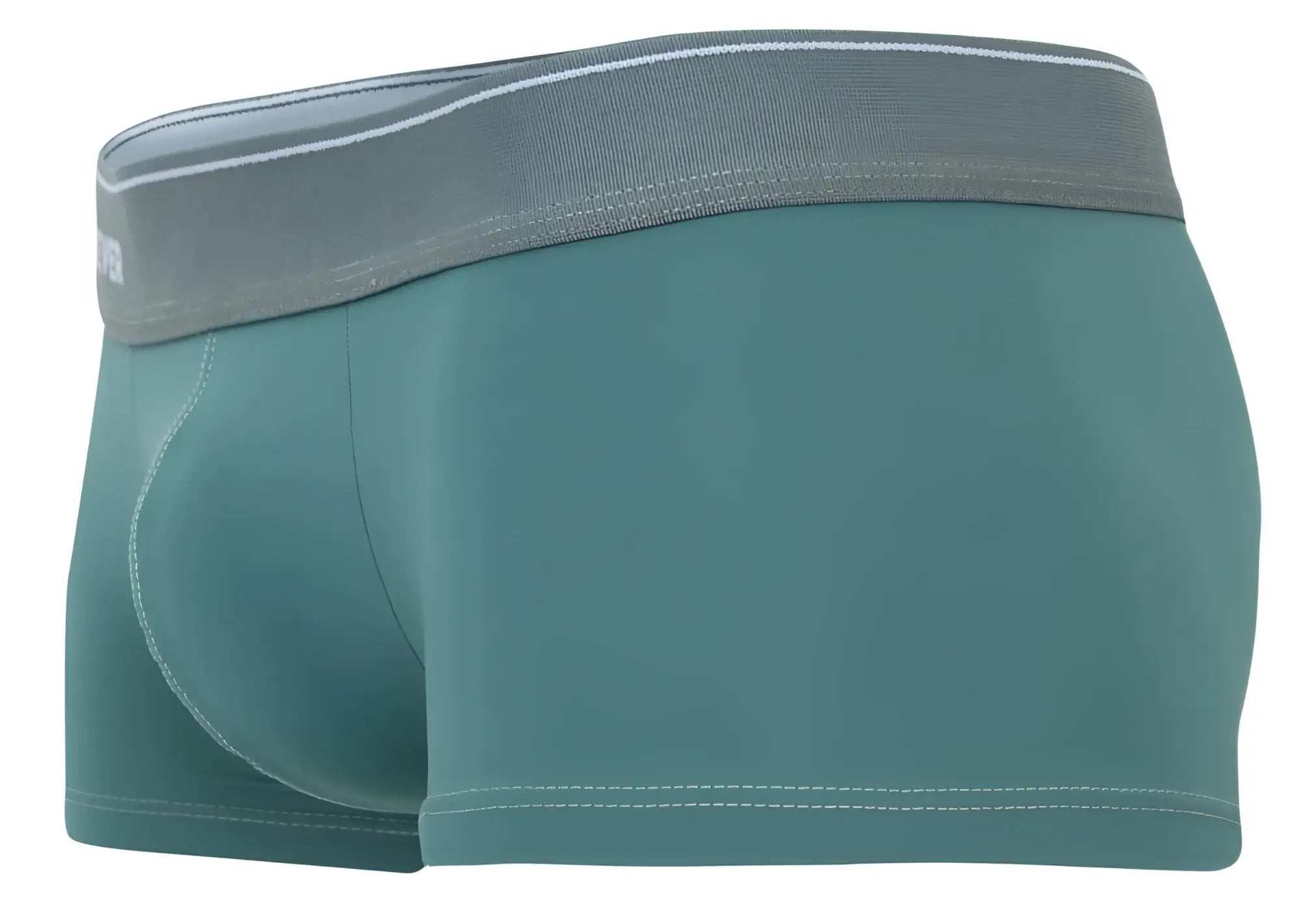 Teal clever 2042 Mendoza trunks with a gray waistband white stitching and subtle branding for men