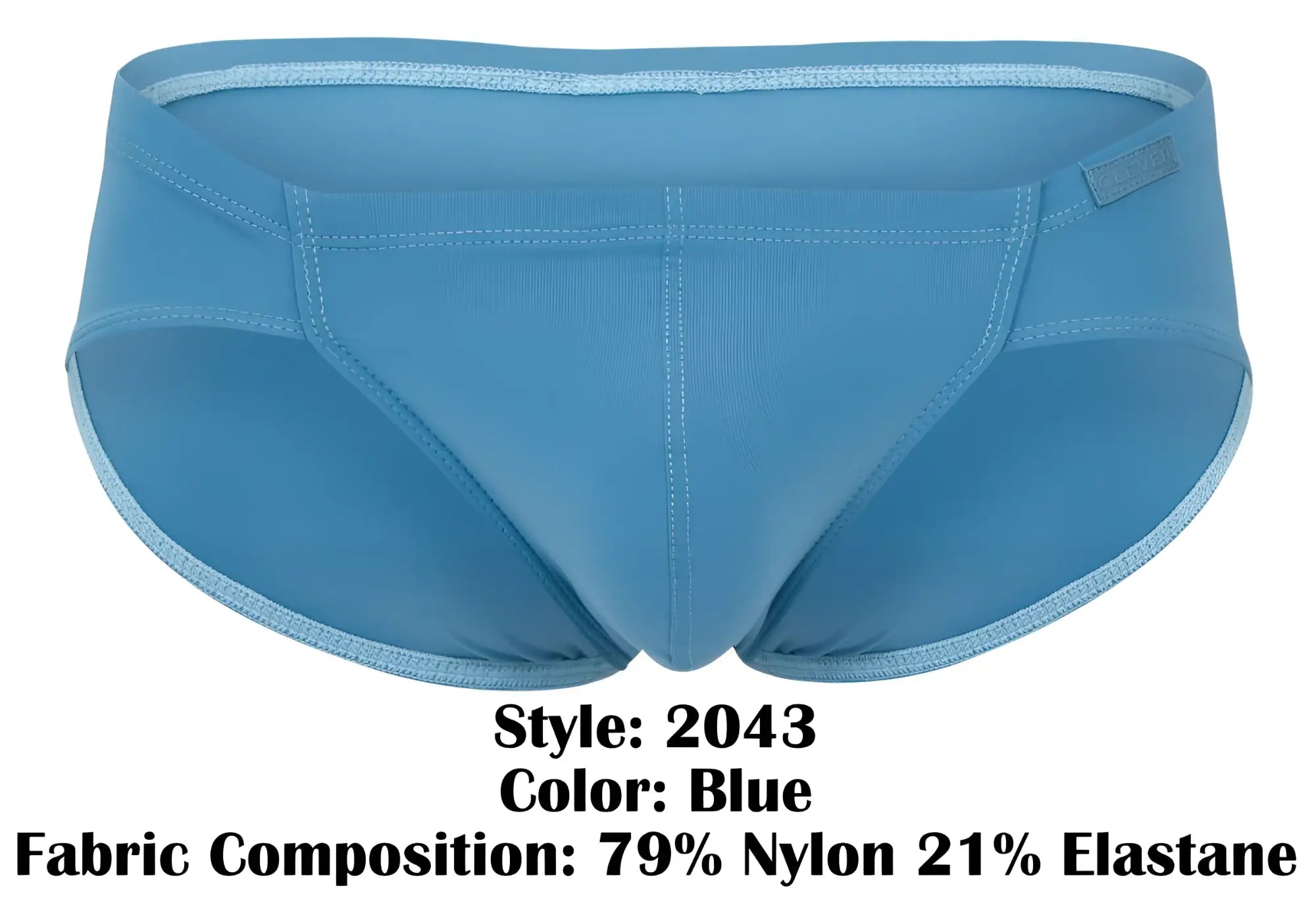 Clever 2043 mendoza briefs in blue made of 79 nylon 21 elastane with subtle ribbed texture and matching light blue trim