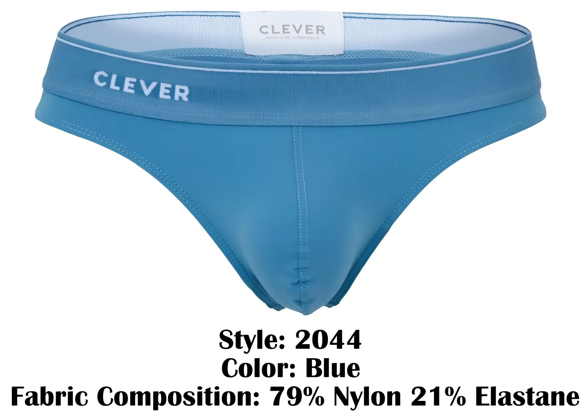 Blue clever 2044 mendoza thong briefs made of 79% nylon and 21% elastane shown from the back side