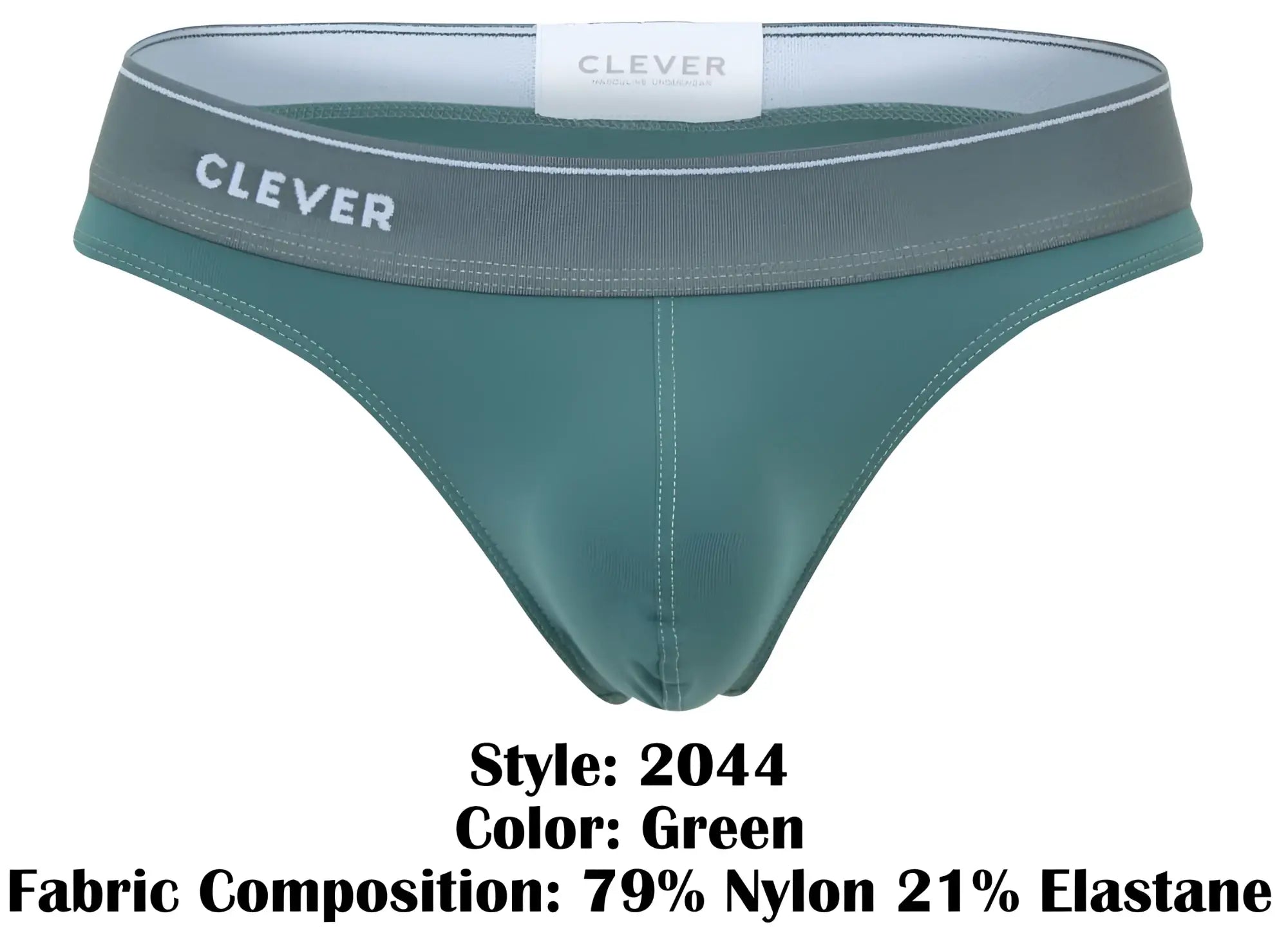 Green clever 2044 Mendoza thong made of 79 percent nylon and 21 percent elastane showing front view