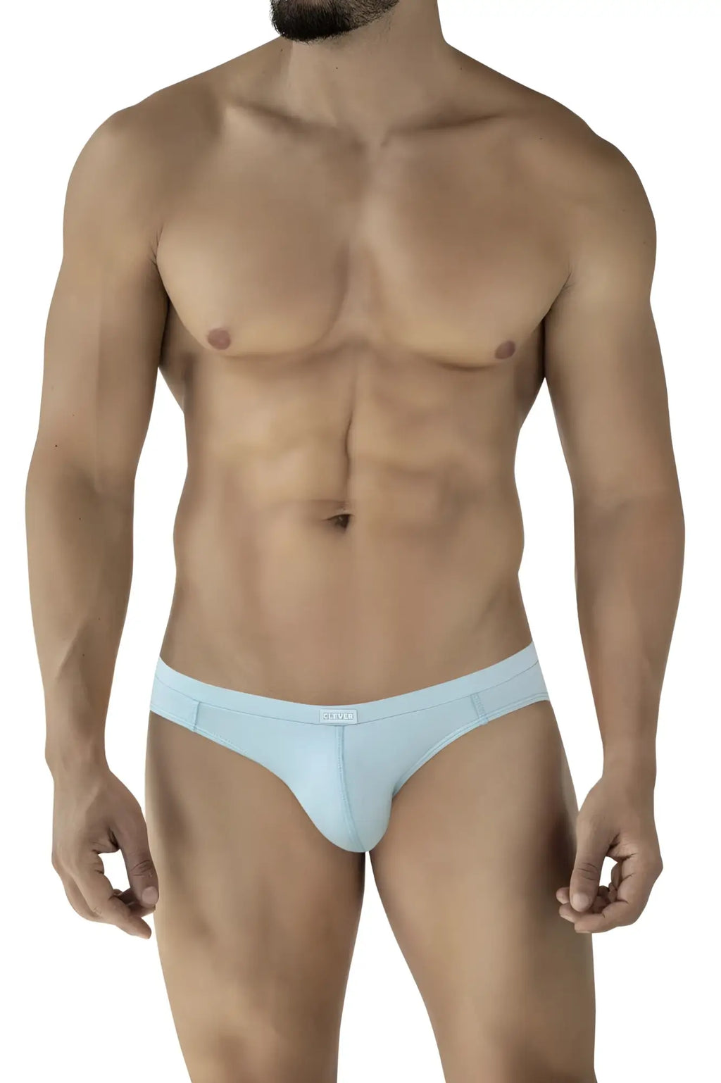 Light blue clever 2048 cordoba briefs for men with smooth texture and subtle brand logo on the waistband