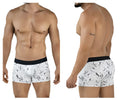 White boxer briefs with black splatter pattern and solid black waistband from clever 2050 brochazos trunks color black