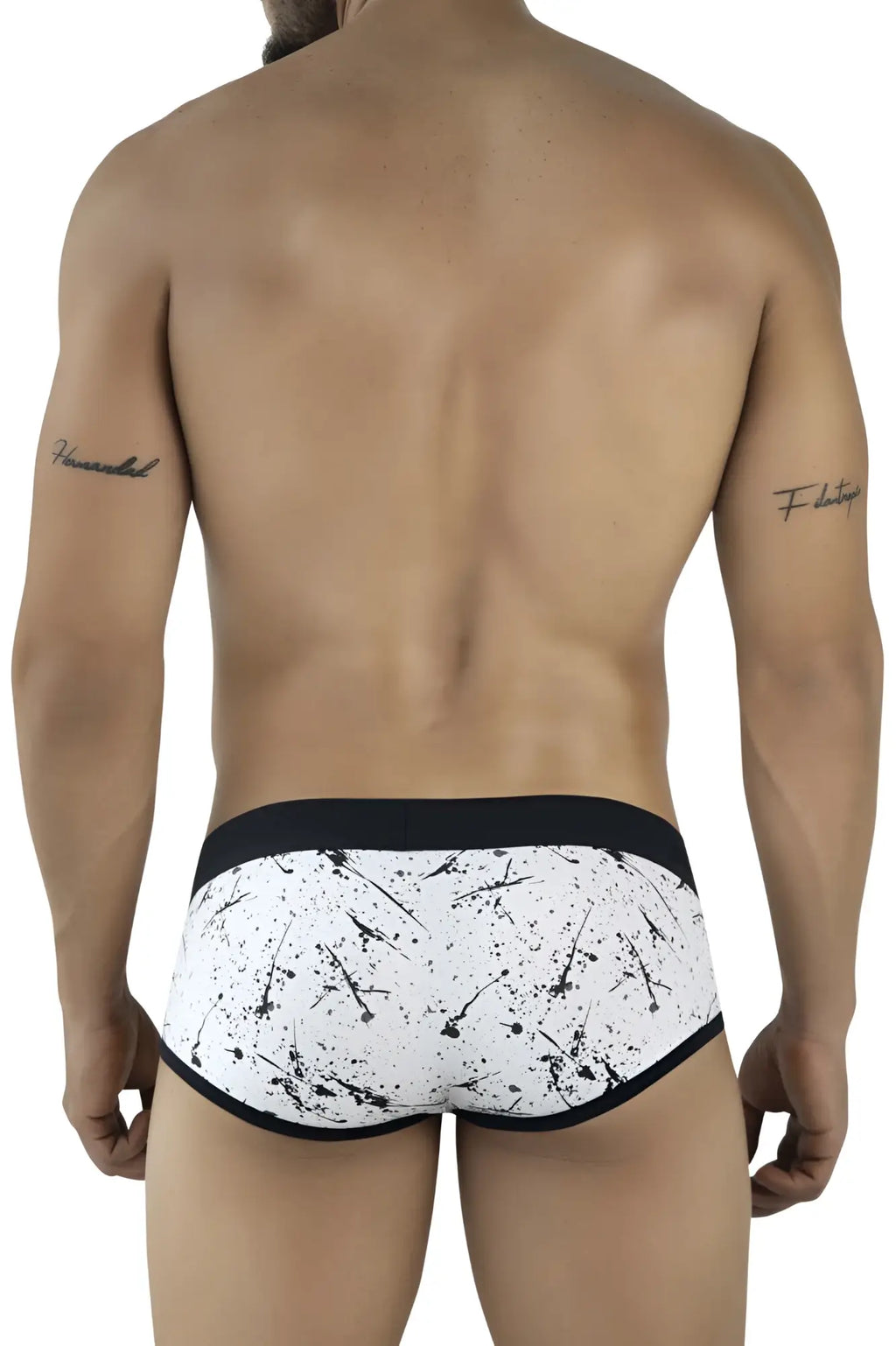 White briefs clever 2051 brochazos with black splatter pattern and contrasting black waistband for everyday comfort