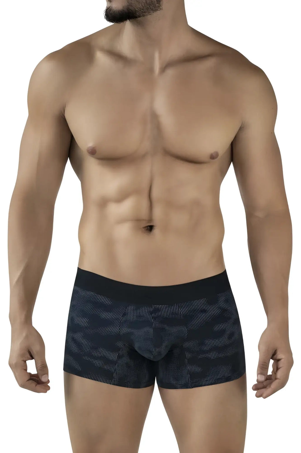 Black boxer briefs clever 2052 militar trunks with subtle dark gray dot pattern and solid black waistband