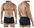 Black camouflage-patterned clever 2052 militar trunks for men with solid black waistband and comfortable fit
