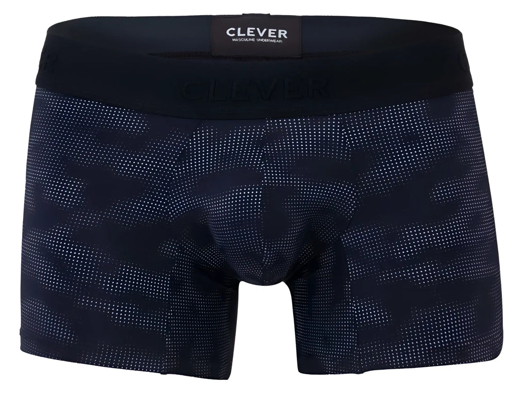 Black clever 2052 militar trunks boxer briefs with subtle navy blue dot camouflage pattern for men