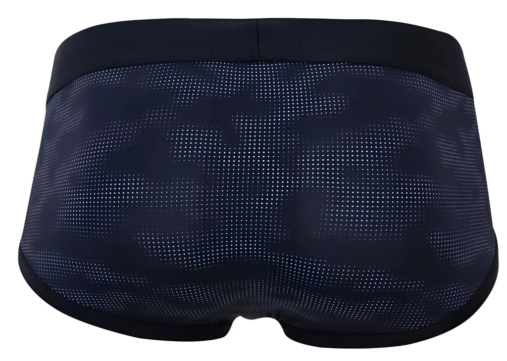 Dark navy clever 2053 militar men’s briefs with subtle dotted camouflage pattern and solid black elastic waistband
