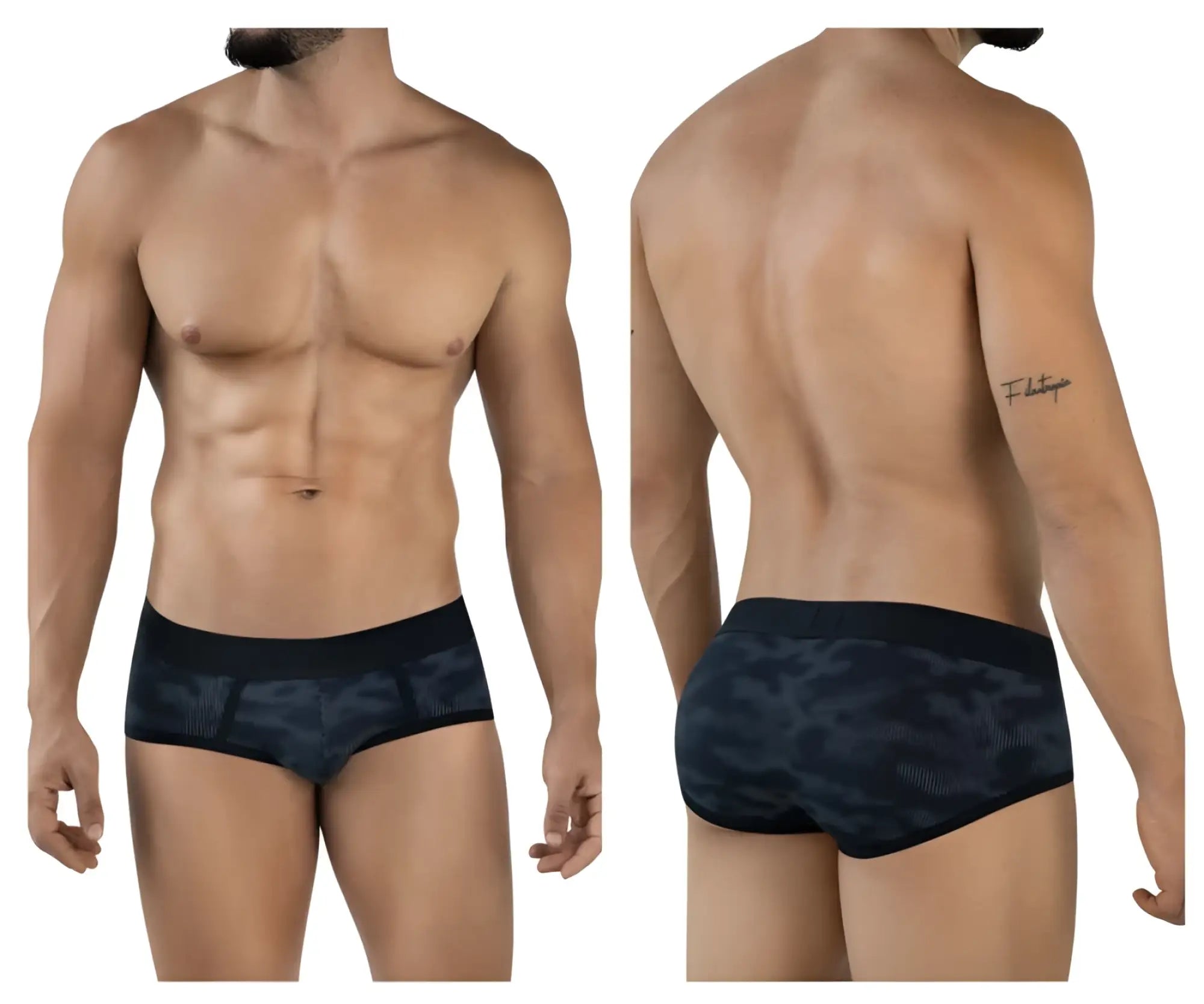 Black and gray camouflage men’s briefs Clever 2053 Militar with breathable mesh texture and comfortable fit