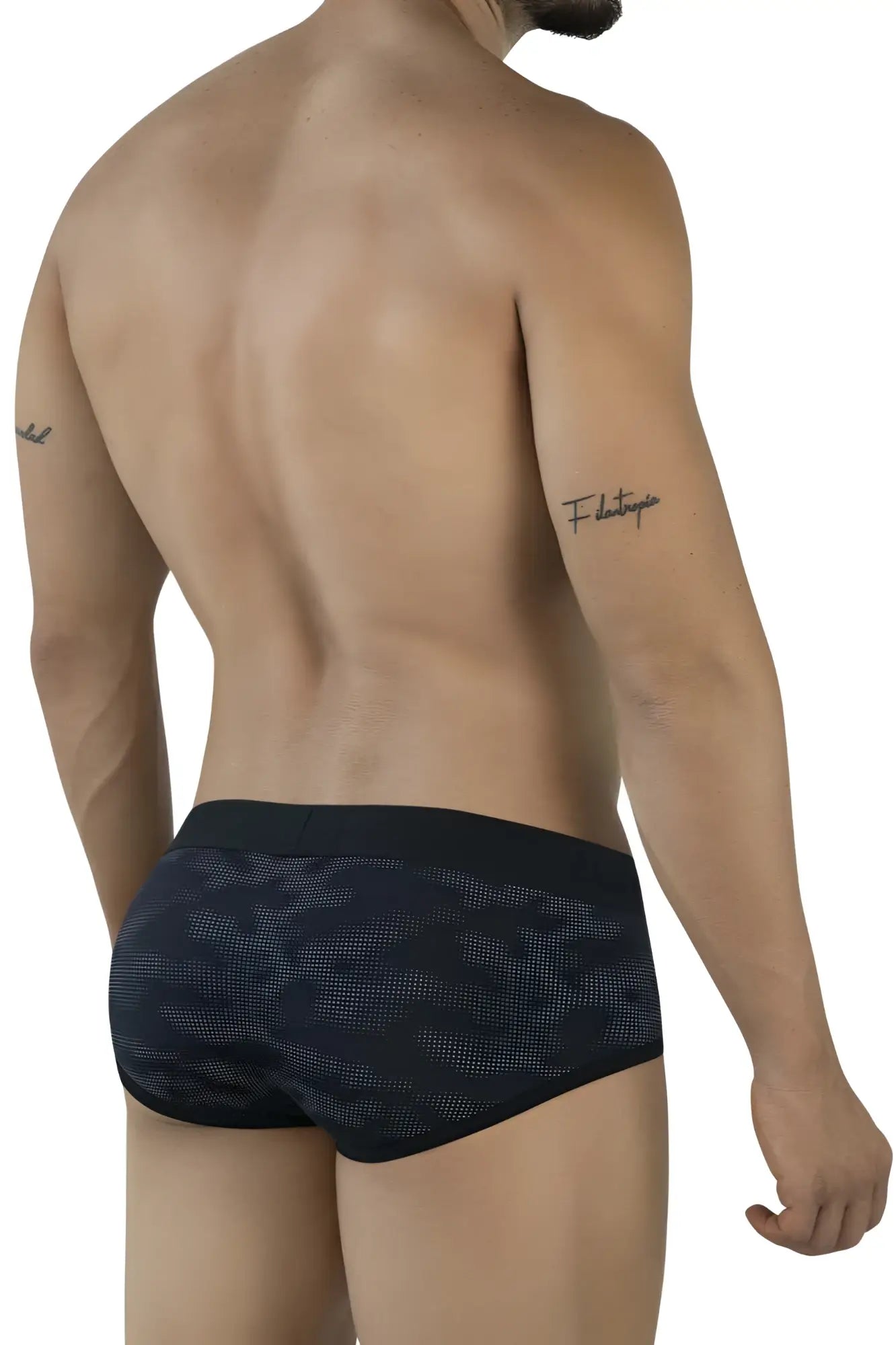 Clever 2053 militar briefs in black feature black and gray camouflage pattern with a snug athletic fit for active wear