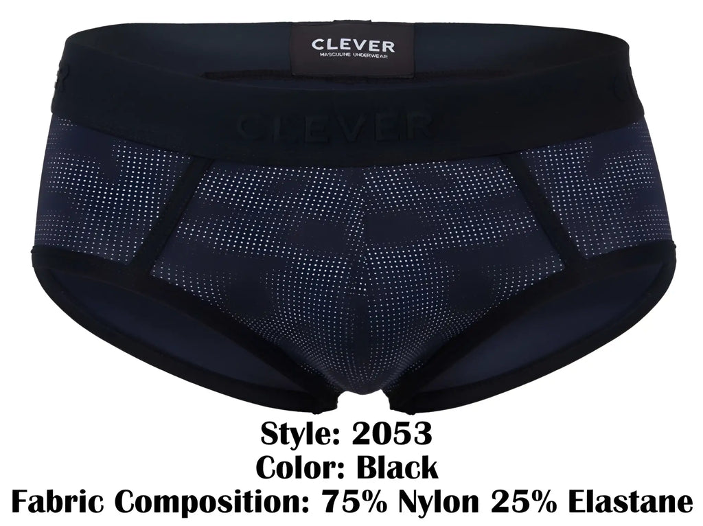 Black clever 2053 militar briefs with subtle dot-patterned mesh and elastic waistband for comfortable support