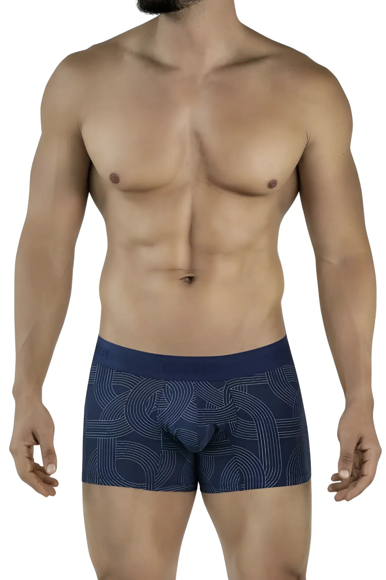 Clever 2054 navy trunks are dark blue boxer briefs with a subtle white geometric pattern for comfortable wear