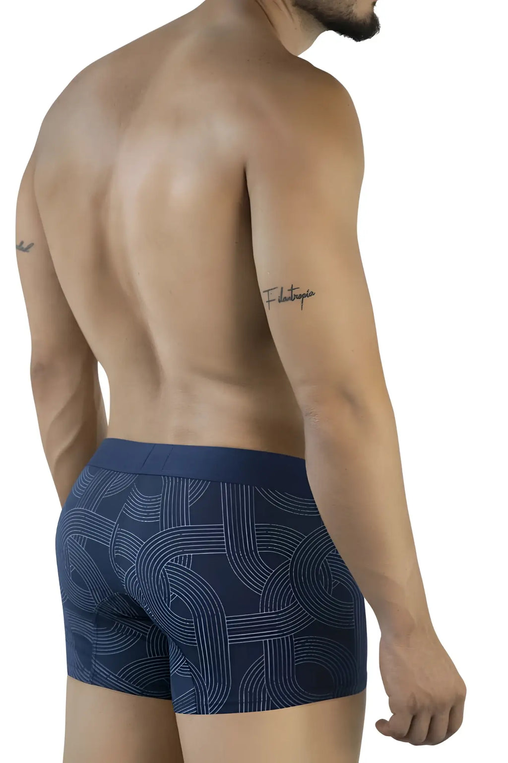 Navy blue Clever 2054 trunks with white geometric pattern men’s boxer briefs made from soft breathable fabric