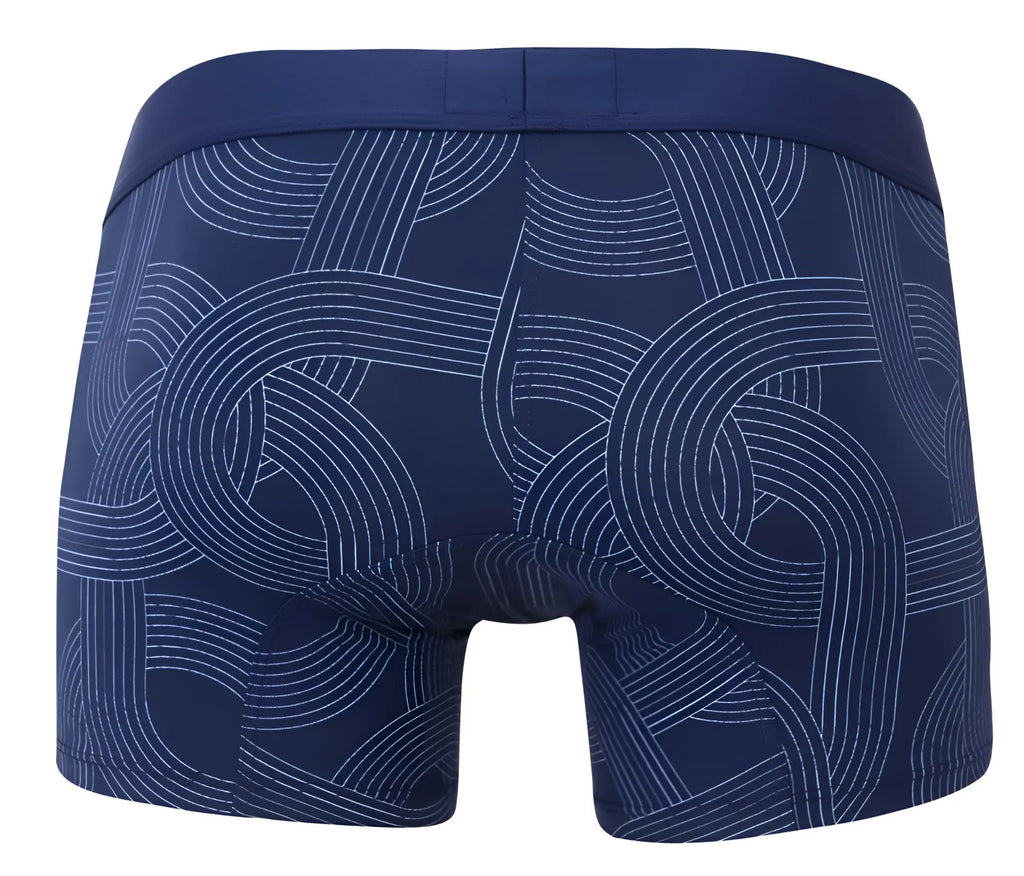 Navy blue Clever 2054 trunks with white geometric line pattern boxer briefs designed for comfort and style