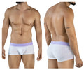 White boxer briefs with lavender waistband and gray abstract maze pattern clever 2056 maze trunks color lilac